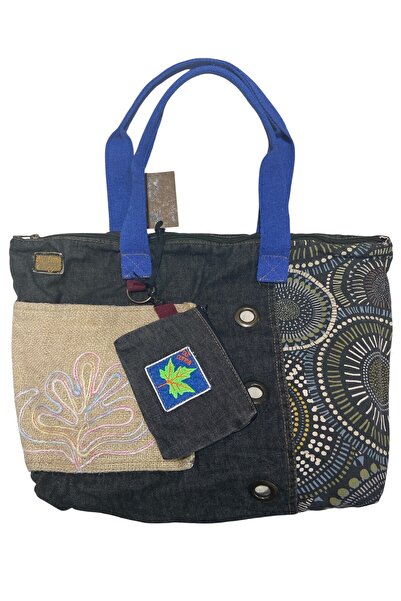 Old Cotton Vintage Shabby Multicolor Medium Size Daily Travel Trip Shoulder Bag 36Cmx34Cm