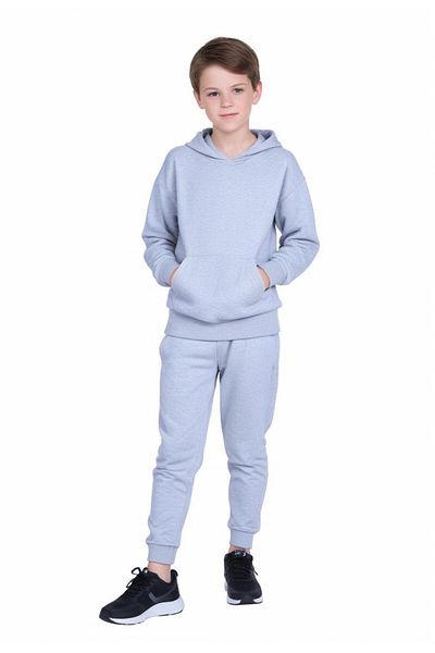 FYK KİDS Hooded Kangaroo Pocket Solid Printless Boy's Tracksuit Set