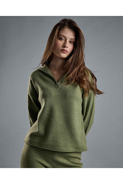 R&B Textured Sweatshirt with High Neck and Long Sleeves