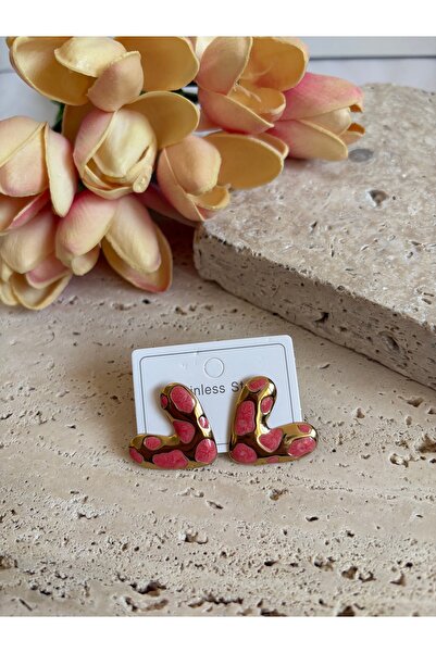 Atelier Pelin Heart Model Color Steel Earrings