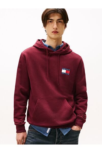 Tommy Hilfiger Tjm Classic Flag Pattern Regular Cut Hooded Men's Red Sweatshi...