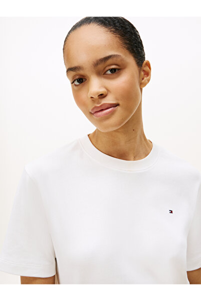 Tommy Hilfiger Tommy Hilfiger Women Ecru Short Sleeve Crew Neck Modern Interlock Box T-Shirt