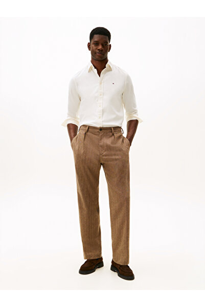 Tommy Hilfiger Men Ivory Silk Long Sleeve Flex Flannel Solid Shirt