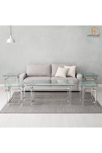 Al Saada Home Acrylic Steel Tables Set - Rectangular - Gold - 4+1 Pieces