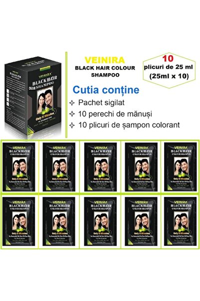 VEINIRA Ammonia-free coloring shampoo, Veinira, black, instant, 10 x 25ml
