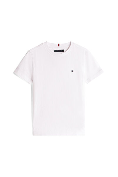 Tommy Hilfiger تي شيرت تومي هيلفيغر للأولاد باللون الأبيض بأكمام قصيرة ورقبة دائرية من القطن الأساسي بقصّة عادية