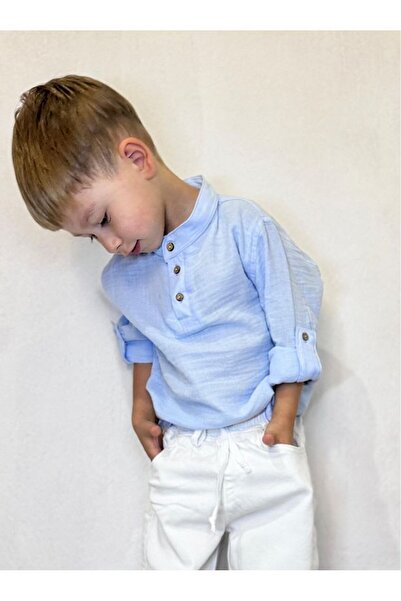 rois Baby Foldable Sleeve 100% Cotton Muslin Blue Shirt