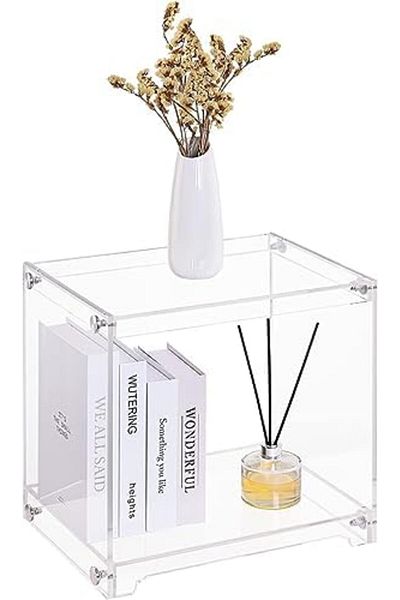 Slasa Acrylic Side Table - Transparent Two-Tier Side Table with Metal Frame