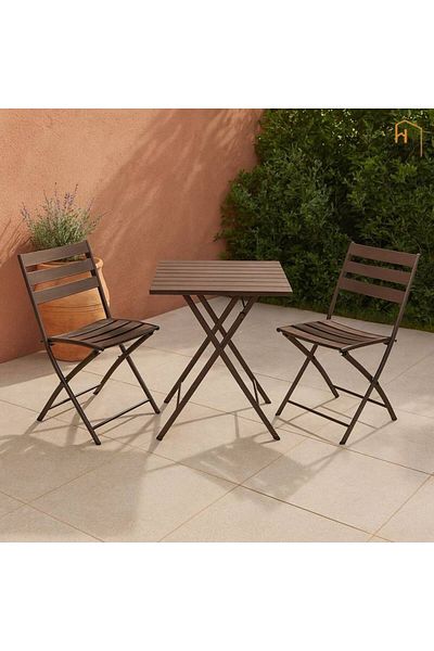 Al Saada Home Premium Tea Table Set-2 Chairs-Dark Grey