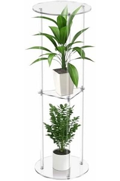 Slasa Clear Acrylic 3-Tier Drink Table – Compact C-Shaped Side Table for Drinks, Snacks, Books & D