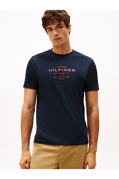 Tommy Hilfiger Men's Crew Neck Letter Short Sleeve Cotton Regular Fit Blue T-...