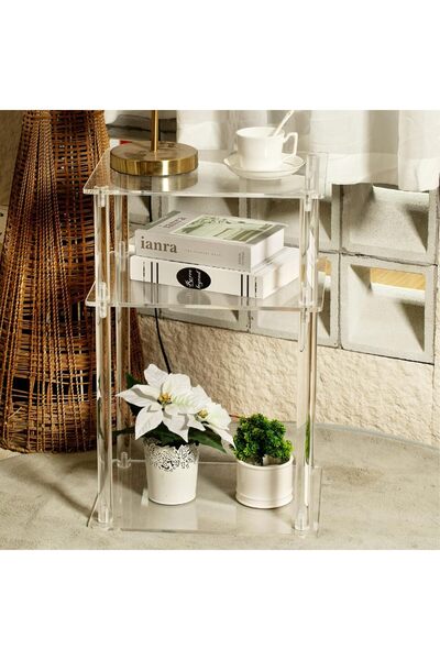 Slasa Clear Acrylic 3-Tier Side Table – 39.1 × 30 × 59.4 cm Transparent End Table for Home