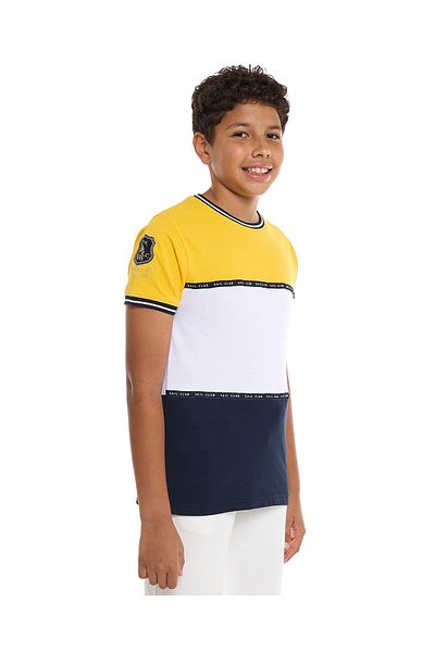 R&B Color Block T-Shirt with Crew Neck and Short Sleeves