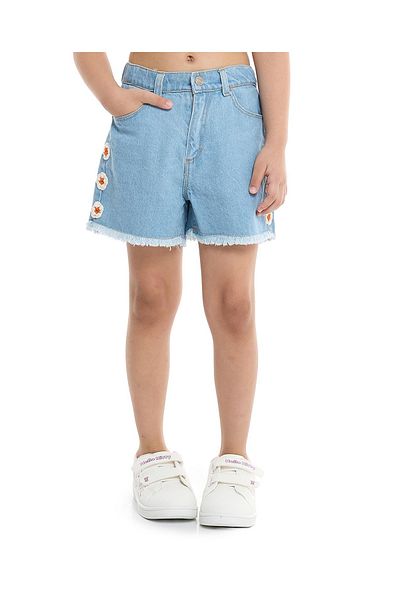 R&B Embroidered Denim Shorts with Button Closure