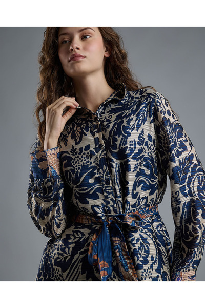 R&B Patterned Shirt Tunic with Long Sleeves