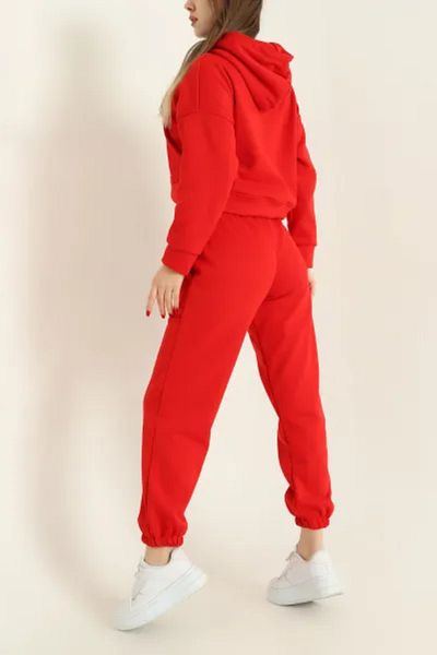 aynewmoda Women's Tracksuit Set - Hoodie and Tight Long Trousers - Letter Print, Fashionable and Comfortable Design