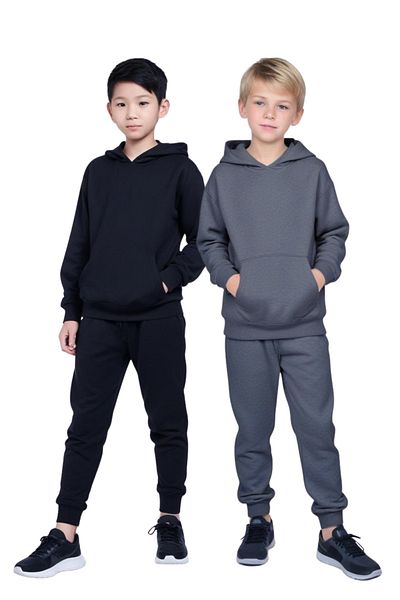 FYK KİDS 2-Pack Kangaroo Pocket Hooded Sweatshirt Without Printing for Boys