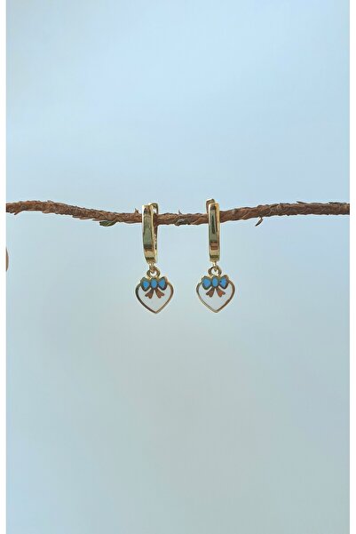 Goldlife jewellery KIZ BEBEK ÇOCUK KALPLİ BEYAZ MİNELİ SALLANTILI 14 AYAR ALTIN KÜPE