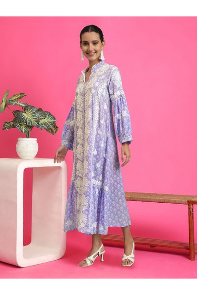 alaya Hand Embroidered Chikankari Mulmul Cotton Printed Jalabiya-AL4053