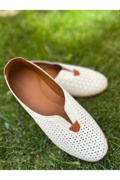 Shakrak Genuine Leather Flower Detailed Women's Comfortable Ballerina Shoes