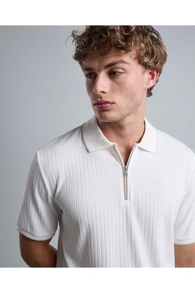 R&B Ribbed Polo T-Shirt with Shirt Collar and Short Sleeves