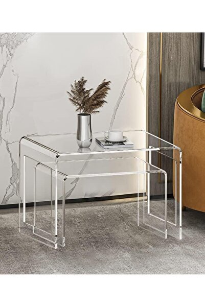 Slasa Set of 2 Transparent Acrylic Nesting Coffee Tables – 68×46×45 & 56×36×34 cm