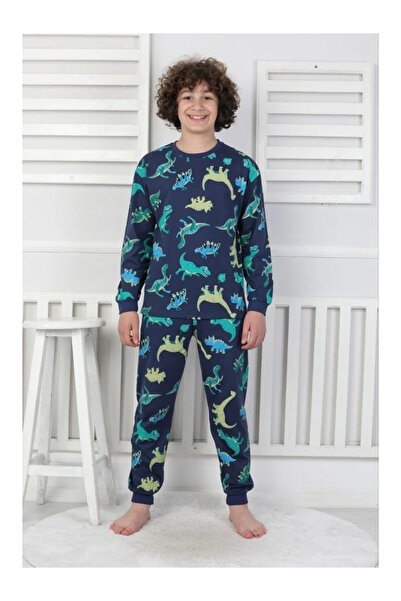 QUEEN KİDS طقم بيجامة للأولاد من كوين كيدز PJ-41318 باللون الأخضر دينو