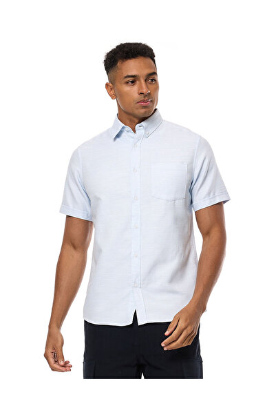 R&B Textured Shirt with Button-Down Collar and Short Sleeves