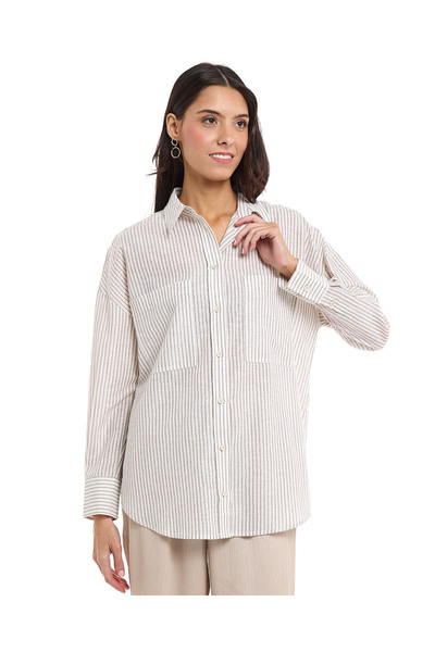 R&B Striped Shirt with Spread Collar and Long Sleeves