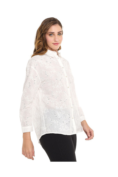 R&B Schiffli Shirt with Classic Collar and Long Sleeves