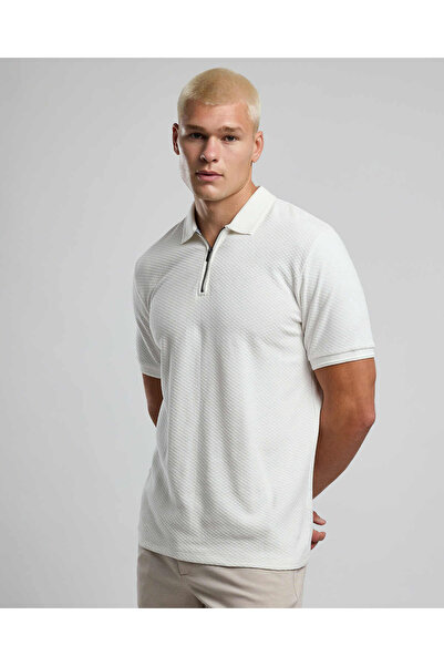 R&B Textured Polo T-Shirt with Short Sleeves