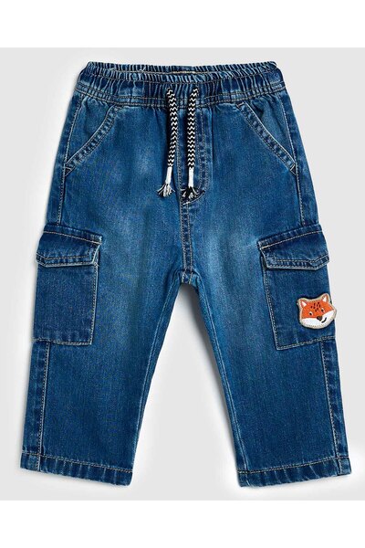 R&B بنطال جينز كارغو باهت مع خصر برباط