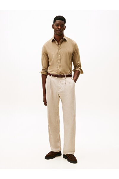 Tommy Hilfiger Tommy Hilfiger Men Coastal Taupe Long Sleeve Flex Flannel Solid Shirt