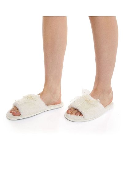R&B Bow Detail Plush Bedroom Slippers