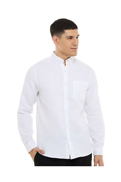 R&B Textured Shirt with Button-Down Collar and Long Sleeves