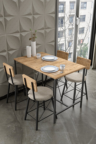 Retodesign 4 İMAJ SANDALYELİ ÇAM YEMEK MASASI 120/60 4621