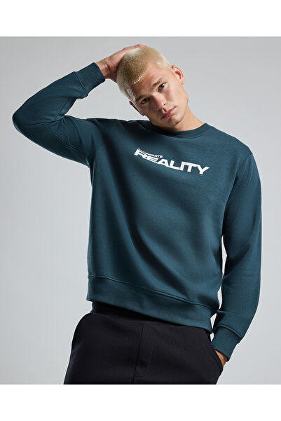 R&B سويت شيرت مطبوع برقبة دائرية وأكمام طويلة