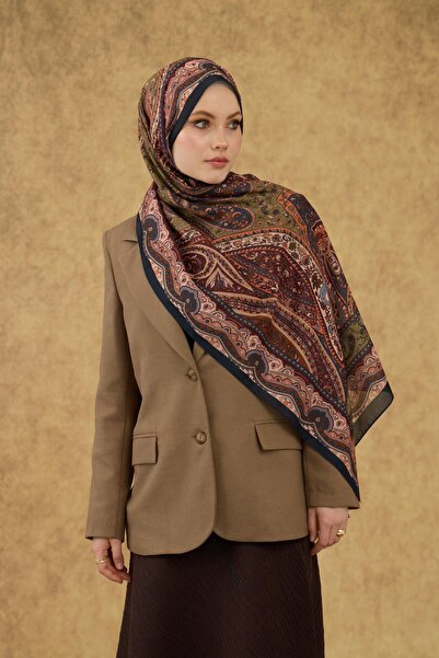 İpekhan Soft Shawl Navy Blue Khaki 3053-10
