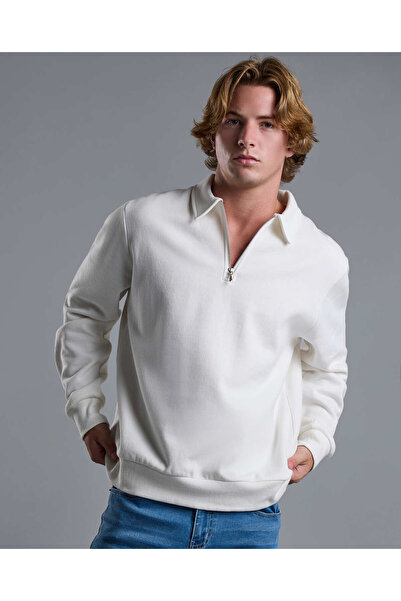 R&B Solid Collared Sweatshirt with Long Sleeves