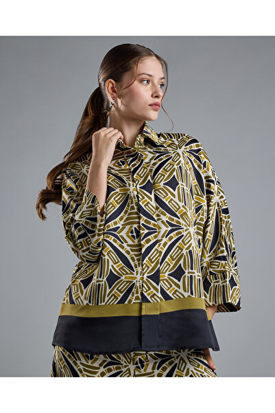 R&B Patterned Shirt with Classic Collar and 3/4 Sleeves