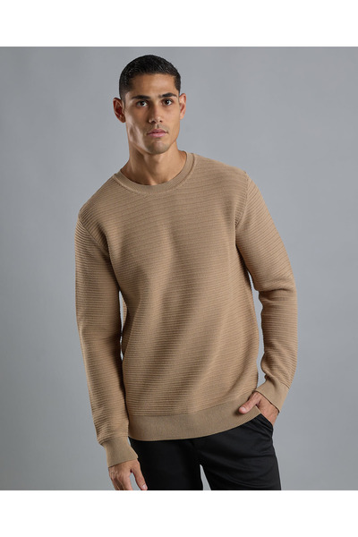 R&B سترة منقوشة برقبة دائرية وأكمام طويلة