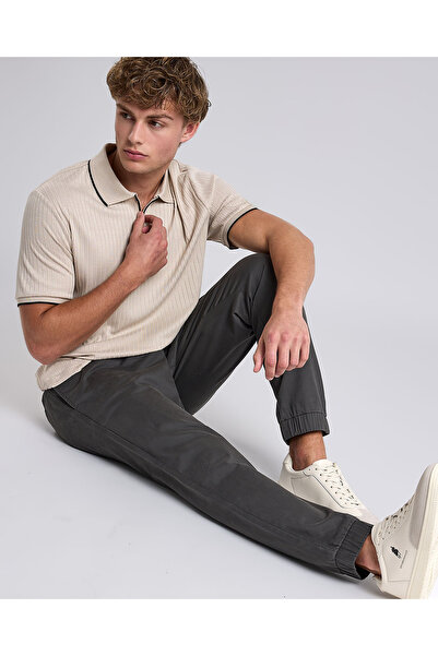 R&B Ribbed Polo T-Shirt with Shirt Collar and Short Sleeves
