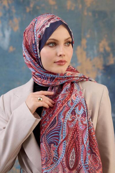 İpekhan Shawl Pattern Voile Shawl Red Voile Silk Shawl - 9801-02