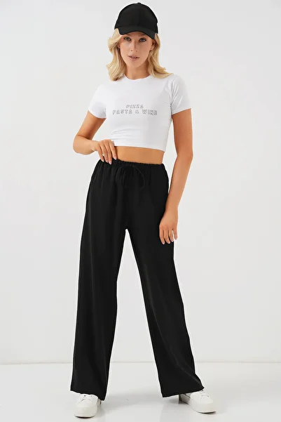 Merterium Women's High Waist Wide Leg Trousers Black 1294