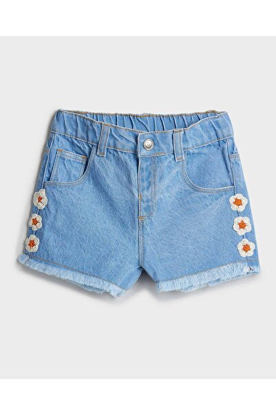 R&B Washed Denim Shorts with Button Closure