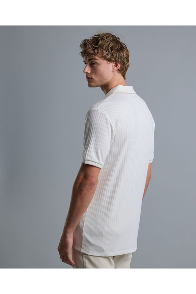 R&B Ribbed Polo T-Shirt with Shirt Collar and Short Sleeves