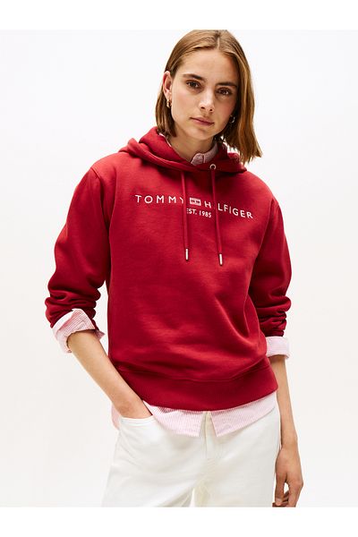 Tommy Hilfiger Tommy Hilfiger Women Regatta Red Modern Regular Corporate Logo Pullover Hoodie