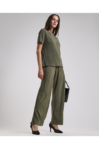 R&B بنطلون مطوي مع رباط خصر