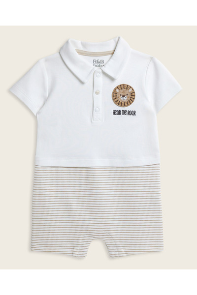 R&B Embroidered Collared Romper with Short Sleeves