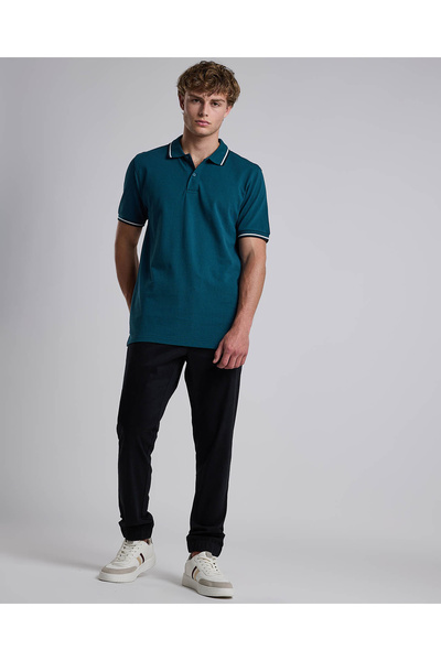 R&B Contrast Trim Polo T-Shirt with Shirt Collar and Short Sleeves